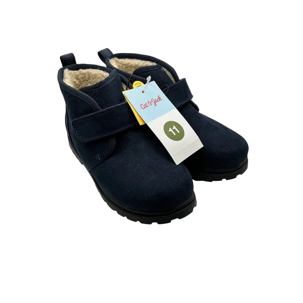 Cat &‎ Jack Kids Navy Blue Faux Suede Shearling Lined Chukka Boots Size 11 NWT